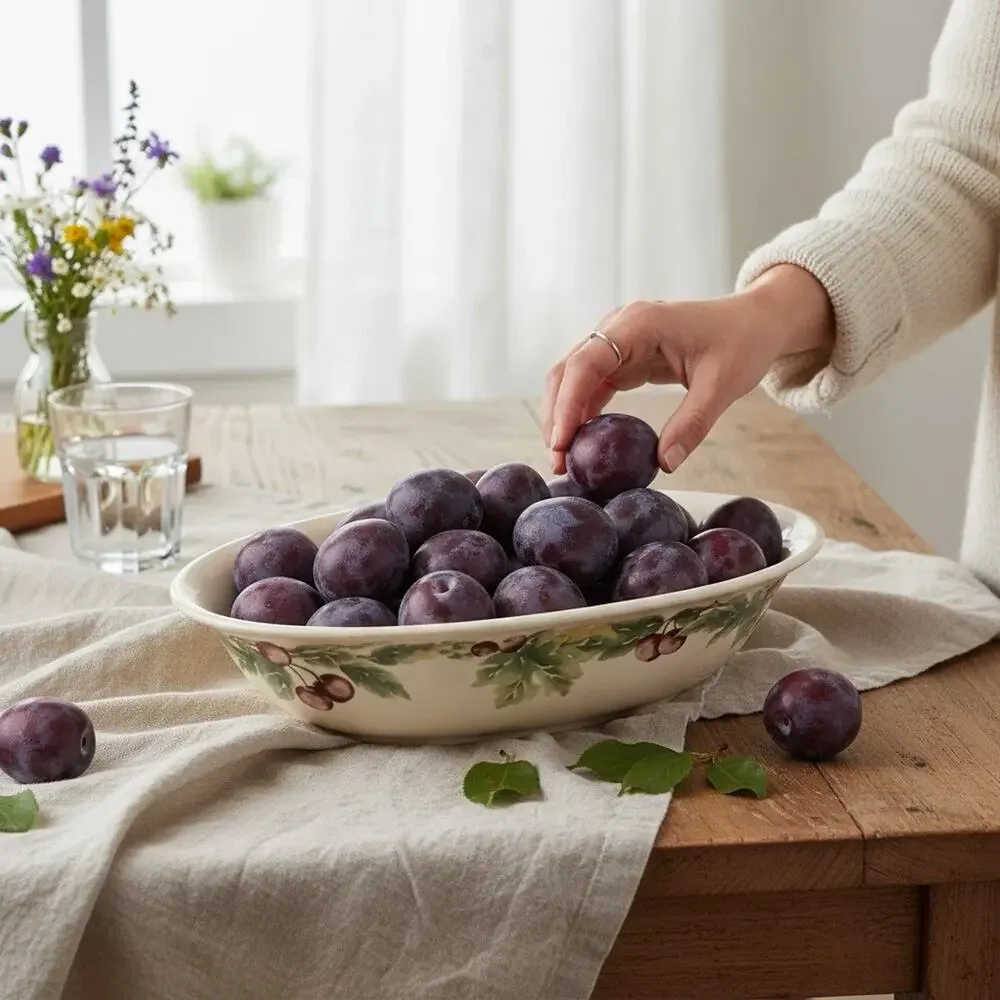 Pfaltzgraff Jamberry Cream Grapes Berries AOP 12in Oval Serving Platter